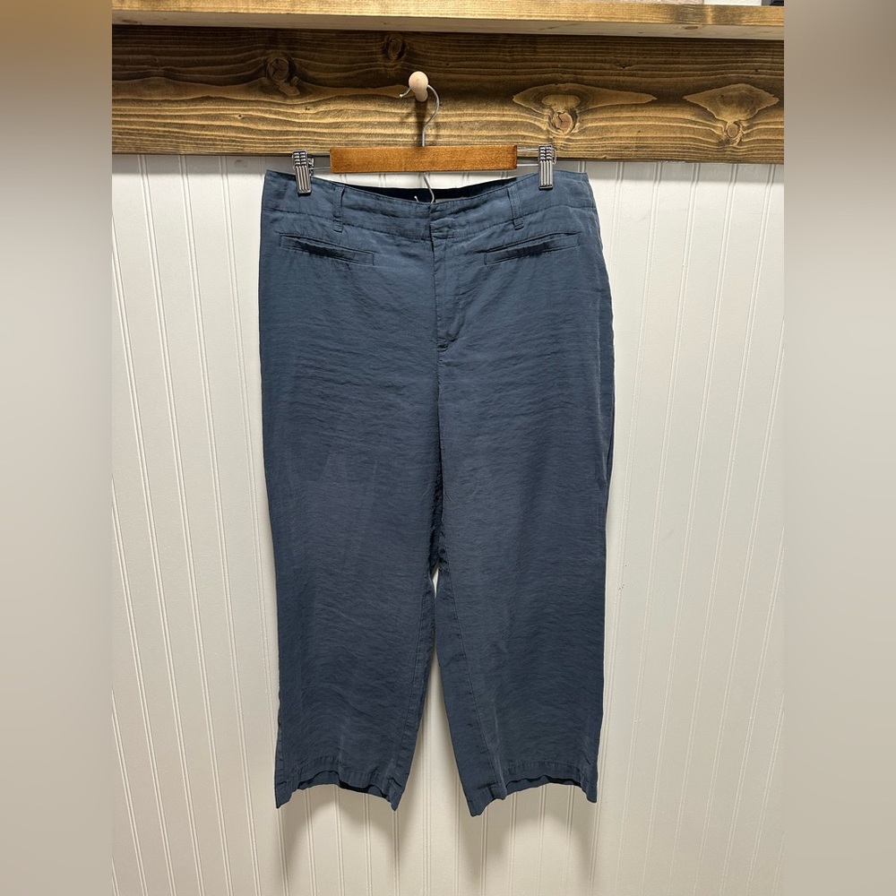 LOFT Women's Wedgewod Blue Cropped High Rise Wide Leg Pants Sz 12